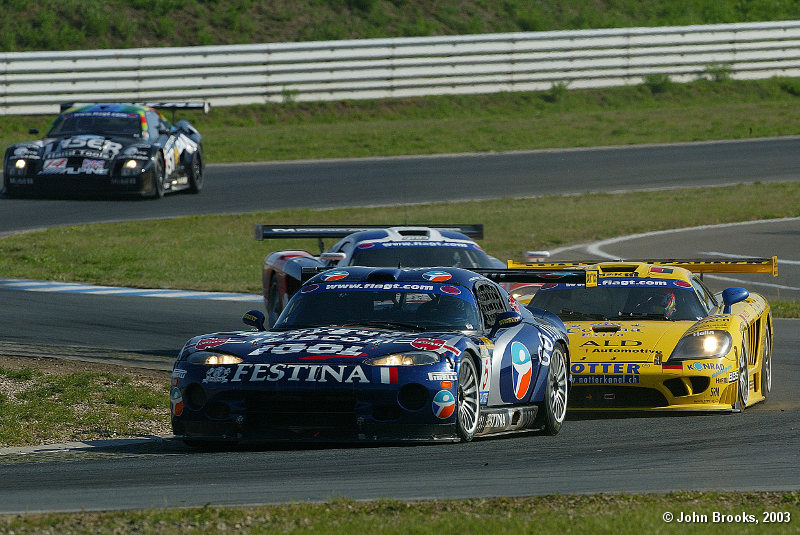 The leading Chrysler Viper of Mike Hezemans was under pressure during the first part of the race from the Saleens of Walter Lechner Jnr and Tommy Erdos