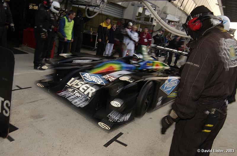 Jamie Campbell Walter brings the Lister Strom LMP in for an early  morning pit stop