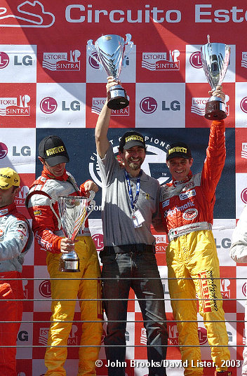 Andrea Bertolini, Fabrizio de Simone and JMB representitive celebrate  N-GT win