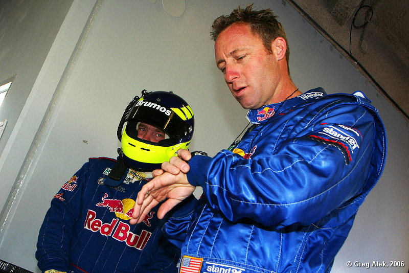 RED BULL PORSCHE NO 58 DRIVERS (L) DAVID  Donohue AND (R) DAREN LAW